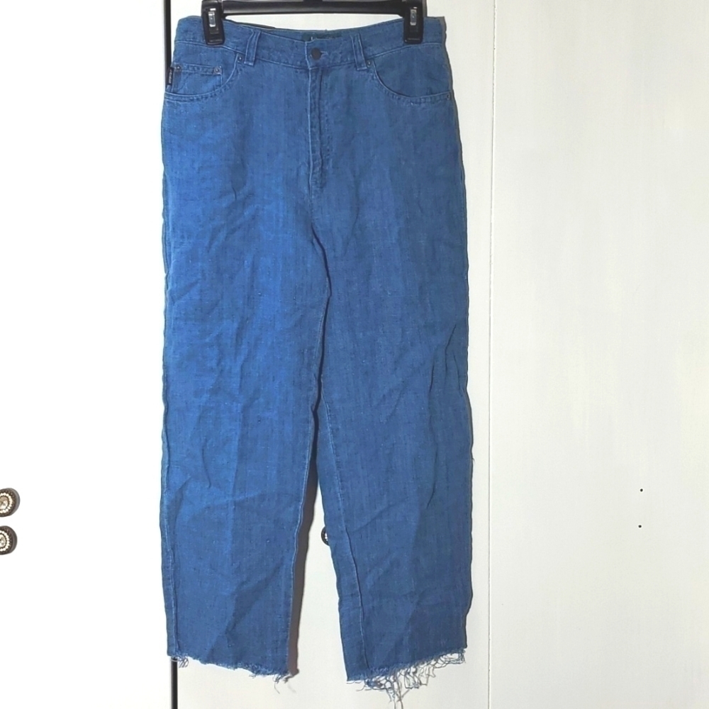 Lauren Ralph Lauren|Womens Capri 100% Linen Pants Cut Off Frayed Hem Sz.8P